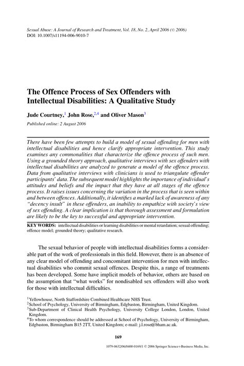 PDF The Offence Process Of Sex Offenders With Intellectual Disabilities A Qualitative Study