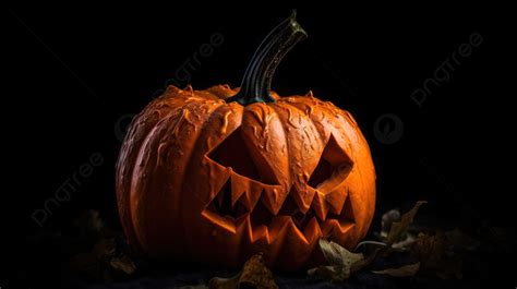 Calabaza De Halloween En Un Fondo Negro Foto Espeluznante De Calabaza