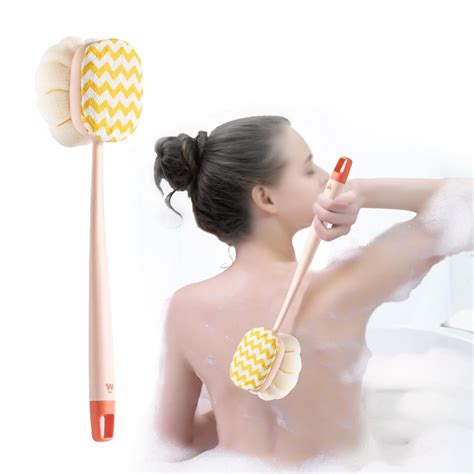 DEFNES Shower Brush With Bristles And Loofah Back Scrubber Bath Mesh