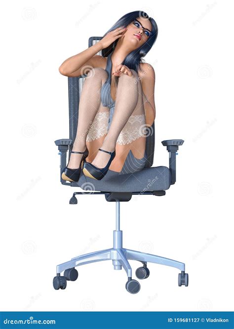 Long Haired Brunette Secretary In White Stocking Stock Illustration Illustration Of Beauty