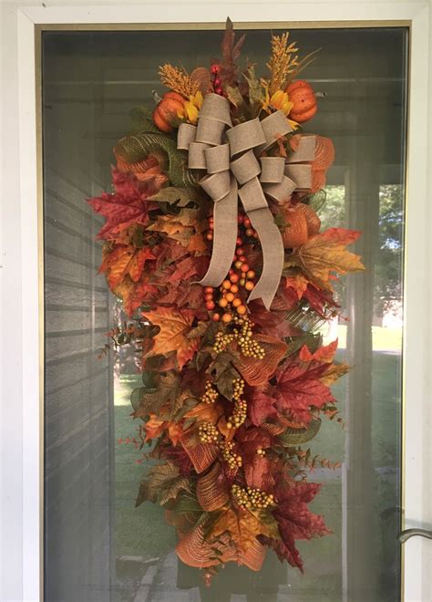 Fall Swag Autumn Front Door Swag Wreath Teardrop Wall Etsy