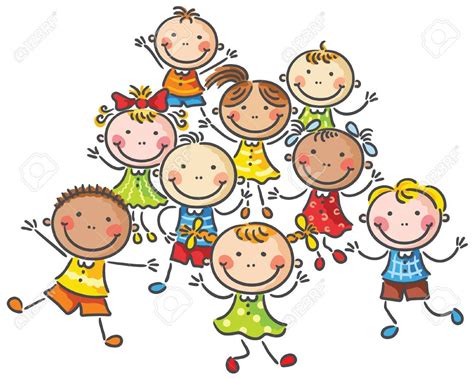 Muchos Niños Felices, No Degradados Ilustraciones Vectoriales, Clip Art