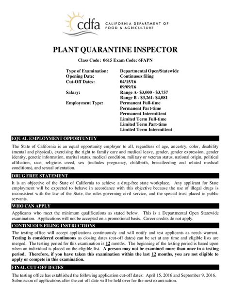 Plant Quarantine Inspector California Fill Out Sign Online Dochub