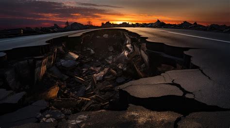 Premium AI Image | The road to chaos A damaged highway reveals the ...