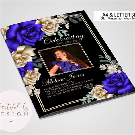 8 Page Blue Flower Funeral Program Template Celebration Of Etsy