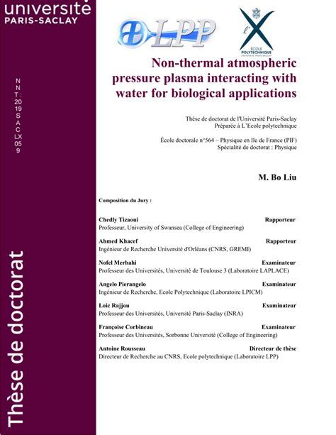 PDF Non Thermal Atmospheric Pressure Plasma Interacting With Water