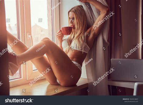 Sexy Fit Blonde Woman Wearing Underwear Stock Photo 1023414607