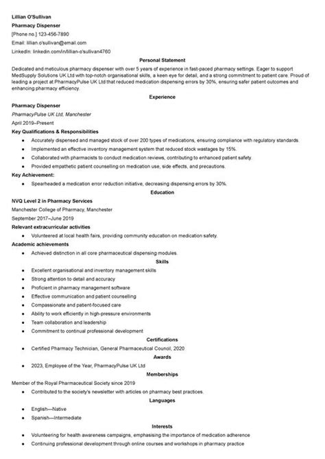 Pharmacy Assistant CV Example Writing Guide