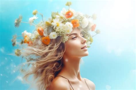 Premium Photo Blue Sky Blooms Ethereal Beauty With Floral Accents