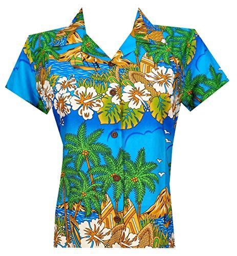 Hawaiian Shirts Womens Floral Scenic Beach Aloha Top Blouse Short