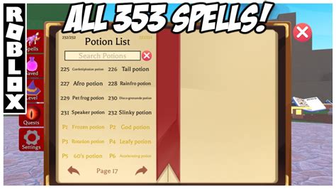 All 353 Spells In Wacky Wizards All Potion Book Recipes Ingredients [roblox] Youtube