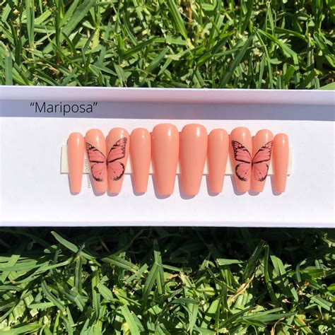 Butterfly Press On Nails White Butterfly Nails Nude Etsy