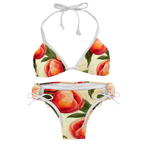 Peach Detachable Sponge Adjustable Strap Bikini Set Swimsuit Two Pack Beach And Pool Ready