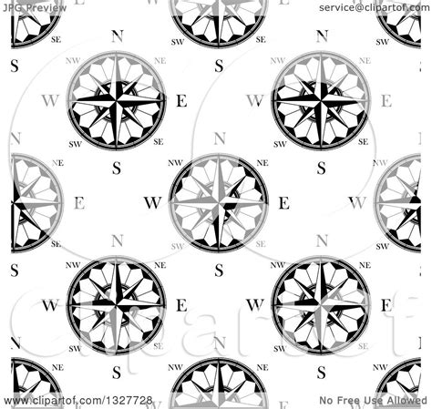 Clipart Of A Seamless Pattern Background Of Black And White Compasses 5