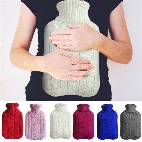 Large Natural Rubber L Hot Water Bottle Bag Faux Fur Fleece Knitted