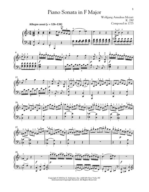 Wolfgang Amadeus Mozart Piano Sonata In F Major K Sheet Music