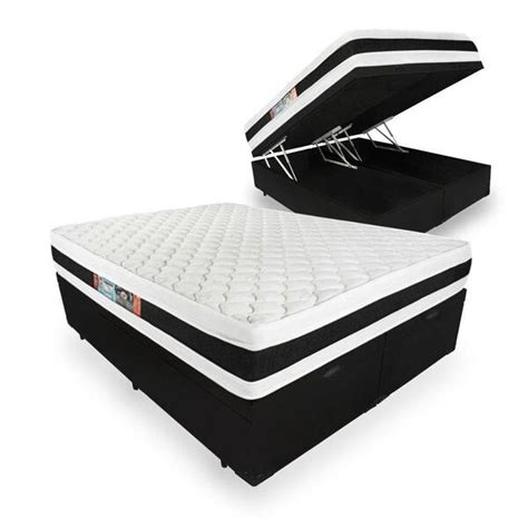 Cama Box Baú Super King Preta Colchão Espuma D45 Castor Black