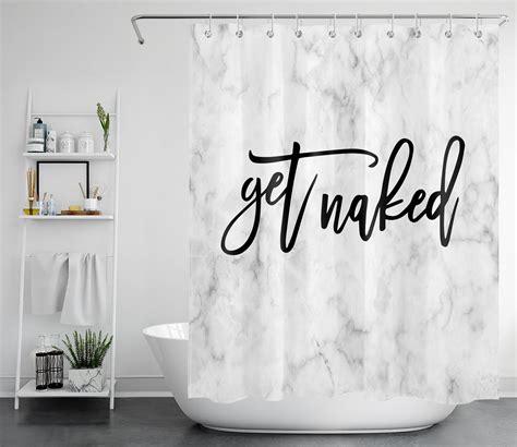 HVEST Get Naked Shower Curtains For Bathroom Funny Quotes On Grey Marble Backdrop Abstract Art