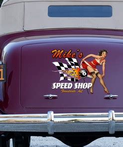 Personalized Pin Up Girl Hot Rod Ball Speed Shop Decals Dingmun
