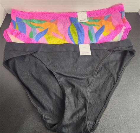 Pc Auden Women S Underwear Geometric W Pink Lace Black Bikini Mid Rise Xl Ebay