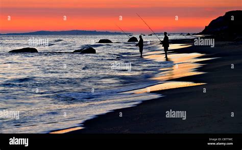 Surf Fishing A Dusk On Marthas Vineyard Stock Photo Alamy