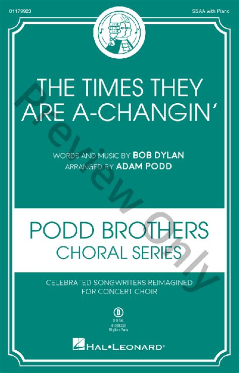Times They Are A Changin The Sheet Music By Bob Dylan Sku 01179923