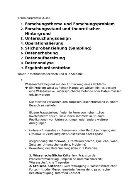 Quantitative Forschungsmethode Zusammenfassung Forschungsprozess