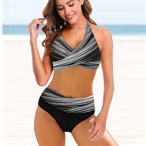 New Design Women Sexy Stripe Swimsuit High Waist Leopard Print Bikini Set Two Pieces Tankinis