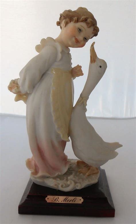 B Merli Capodimonte Girl And Goose Figurine 1983 Florence Signed