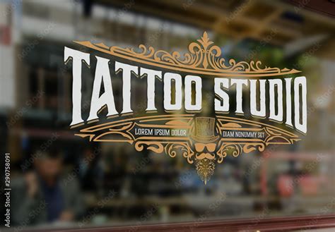 Vintage Style Tattoo Logo Layout with Gold Elements Stock Template | Adobe Stock