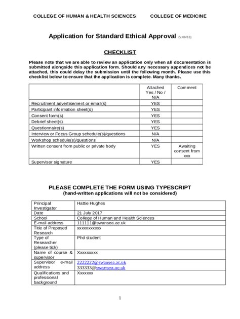 Standard Ethical Approval Application Studylib Doc Template Pdffiller