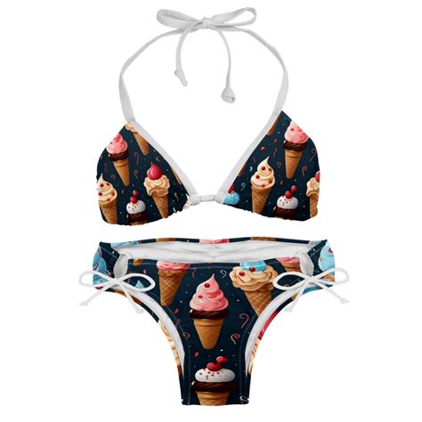 Ice Cream Women S One Piece Swimsuit Bikini Set With Detachable Sponge And Adjustable Strap Two