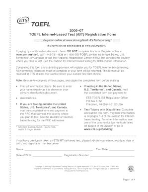 Fillable Online Toefl Ibt Registration Form Mbahelp De Fax