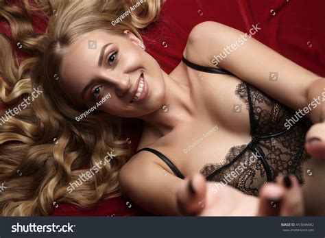 Sexy Blonde Lingerie Stretching Hands Camera Stock Photo 453696682 Shutterstock