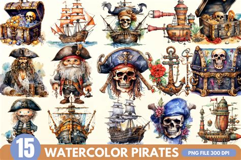 Watercolor Pirates Clipart Bundle Graphic By Regulrcrative Creative