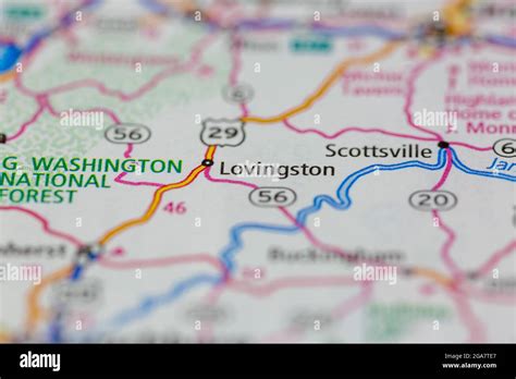 lovingston Virginia shown on a road map or Geography map Stock Photo ...