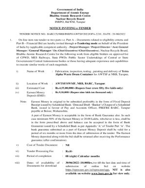 Fillable Online Tender Notice No Barc T Nrb Inrpo Awtsf 2022 Opa