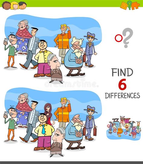 Differences Game With People Characters Group Stock Vector