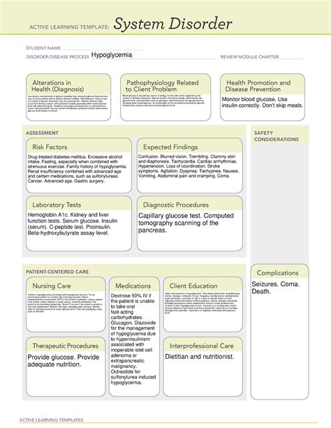 Hypoglycemia System Disorder Template