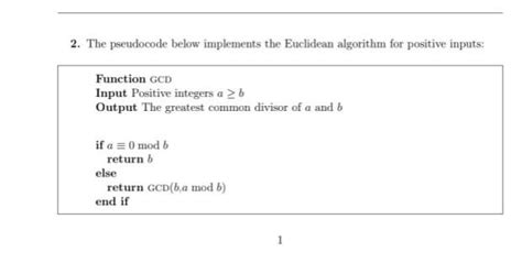 Solved The Pseudocode Below Implements The Euclidean Chegg