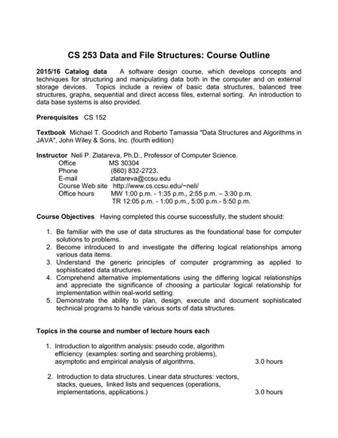 CS 253 Data and File Structures: Course Outline