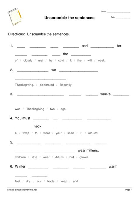 Unscramble Sentences Worksheets 15 Worksheets Library