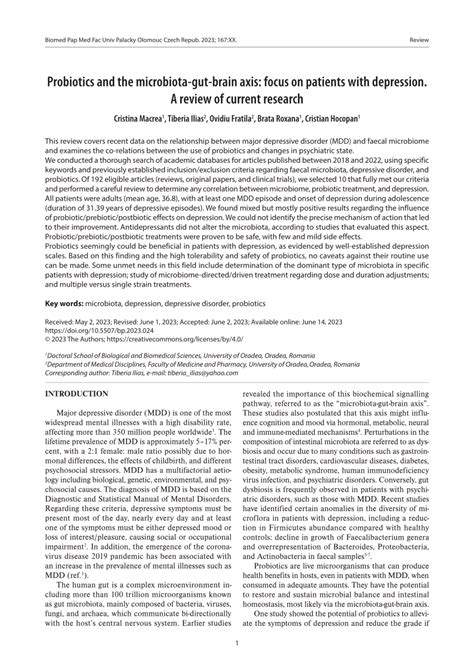 (PDF) Probiotics and the microbiota-gut-brain axis: focus on patients with depression. A review ...