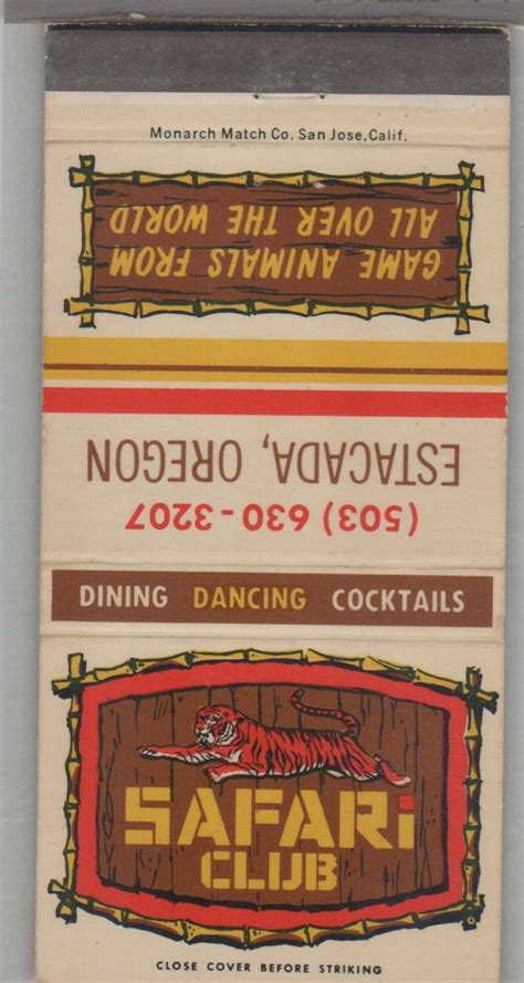 Matchbook Cover Giraffe Safari Club Estacada Or Ebay