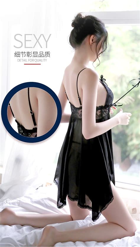 Women Low Cut Deep V Sleepwear Sexy Lingerie Black Lace Nightdress
