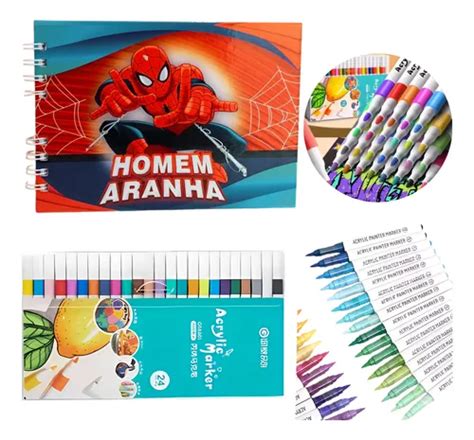 Bobbie Goods Homem Aranha - Caderno Homem Aranha Bobbie Goods Com 24 Canetas | Frete grátis
