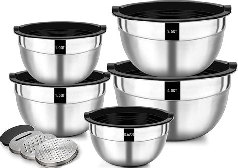 Wildone Mixing Bowls With Airtight Lids 5 Pieces Stainless Steel Metal