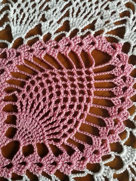 Pink And White Pineapple Handmade Large Oblong Doily Runner X