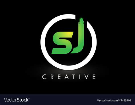 Sj green white brush letter logo design creative Vector Image