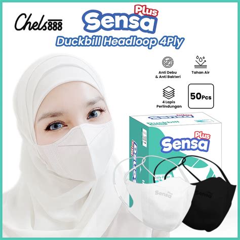 Jual Masker Duckbill Hijab 4ply Sensa Plus Headloop Isi 50 Pcs Shopee